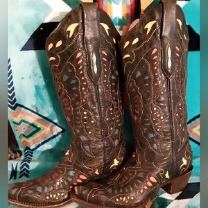 Corral Womens Vintage Cowboy Boots - Red Yellow & Blue Butterfly Print Size 7.5